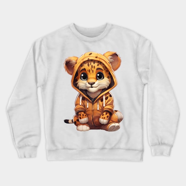 Cheetah Wearing Hoodie Crewneck Sweatshirt by Chromatic Fusion Studio